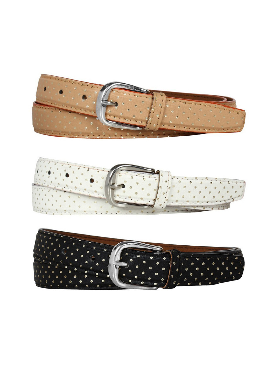 SIDEWOK Women Pack of 3 Black Vegan Leather Printed Belts