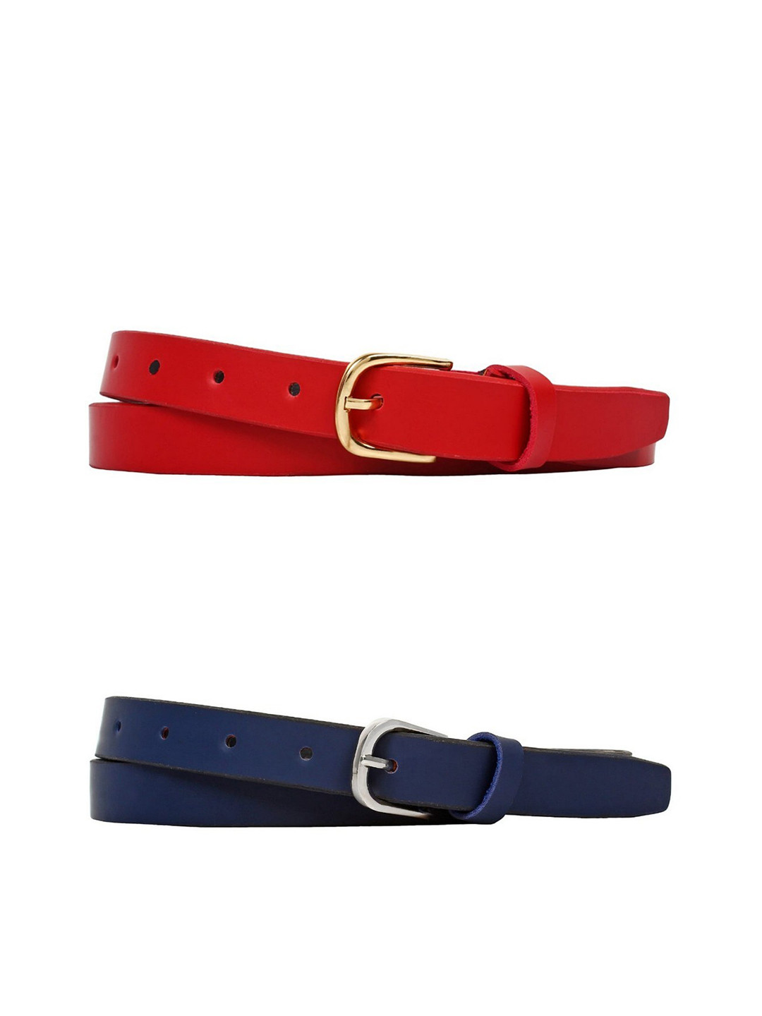 SIDEWOK Set of 2 Women Red & Navy Blue PU Belt