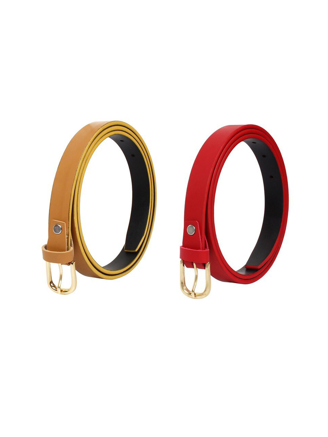 SIDEWOK Women Pack of 2 Red & Mustard Belts