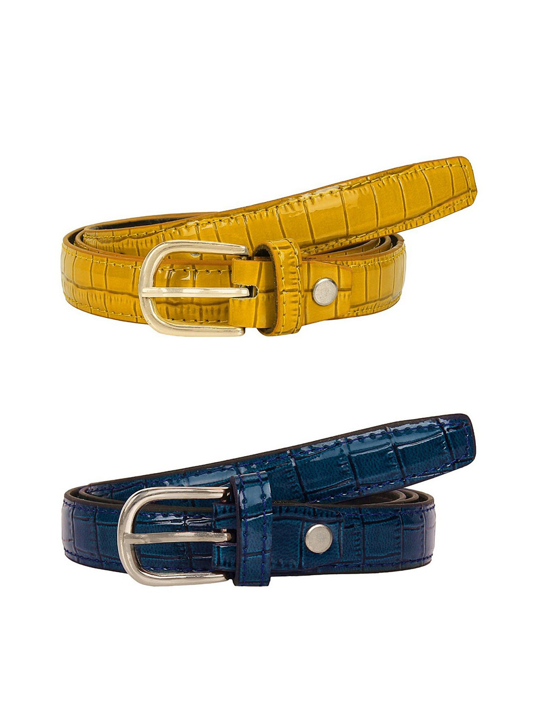 SIDEWOK Women Pack of 2 Blue Croco Printed Belts
