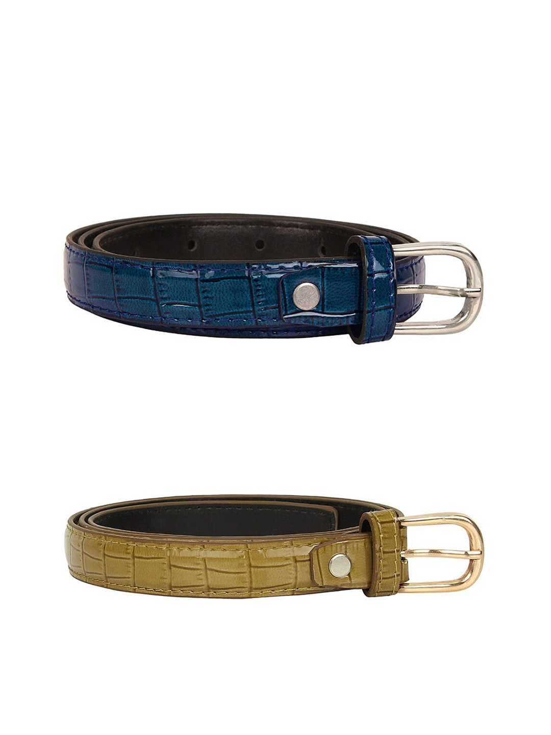 SIDEWOK Women Pack of 2 Blue & Green Textured 2 PU Belt