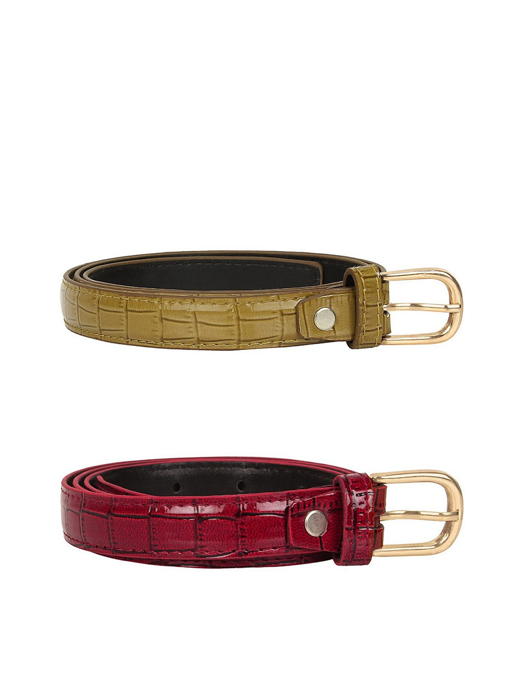 SIDEWOK Women Pack of 2 Beige & Maroon Printed Belts