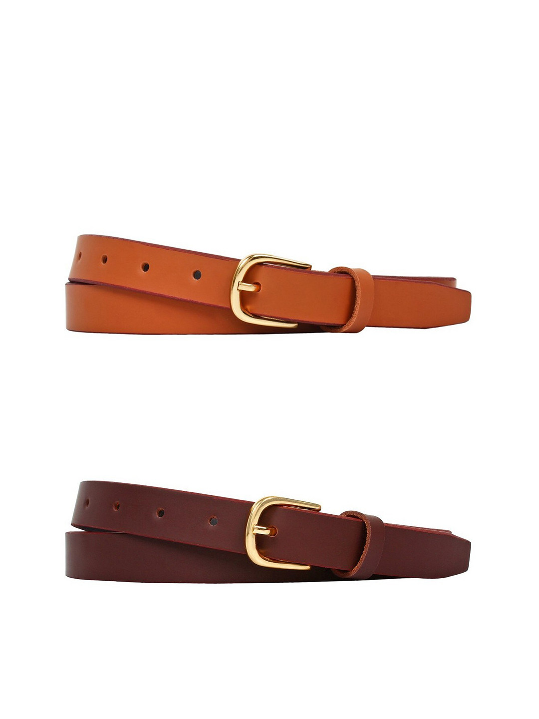 SIDEWOK Women Set Of 2 Maroon & Tan Taxtured Belt