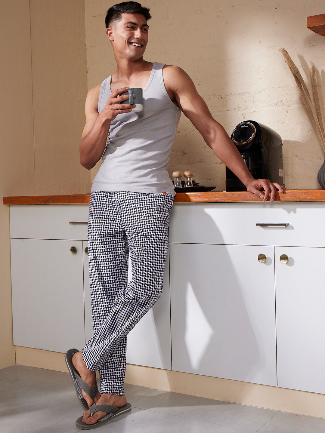 DAMENSCH Men Black Checks Woven Cotton Stretch Pyjama