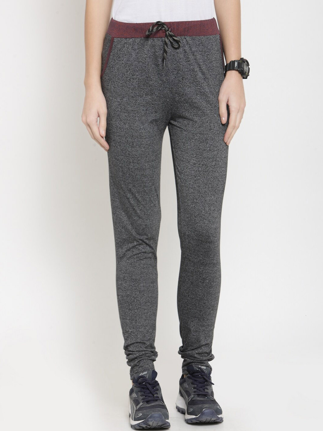 Boston Club Women Charcoal Grey Solid Cotton Running Track Pants