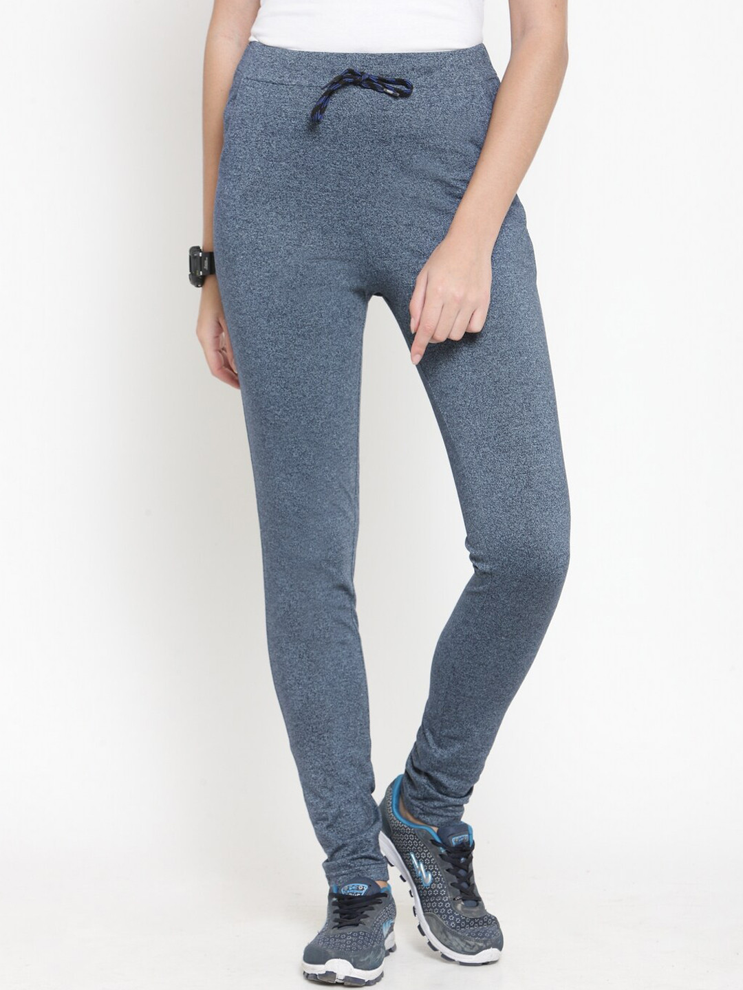Boston Club Women Blue Solid Cotton Running Track Pants