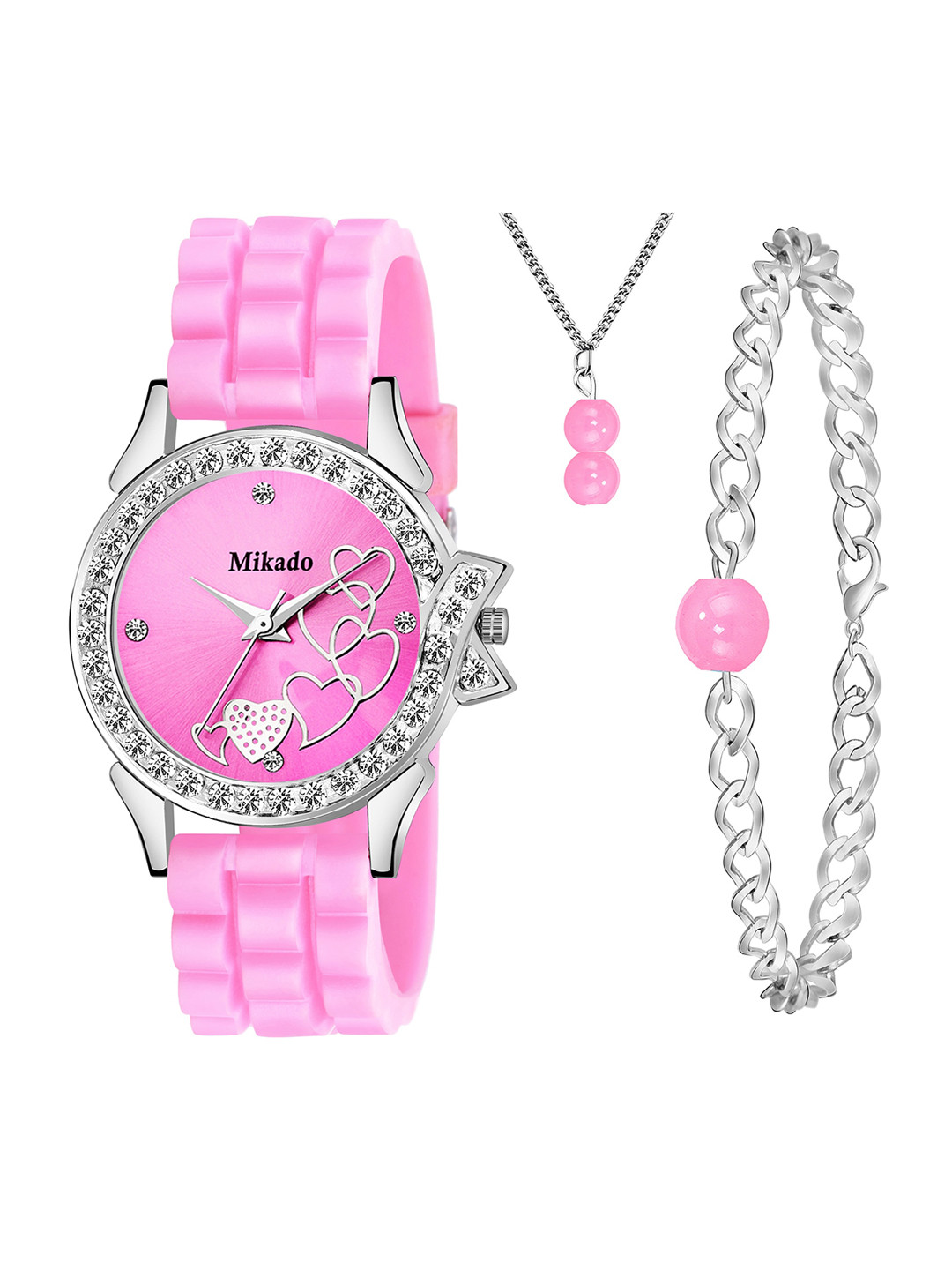 Mikado Women Pink Brass Embellished Dial & Pink Wrap Around Straps Analogue Watch Pink_Famous