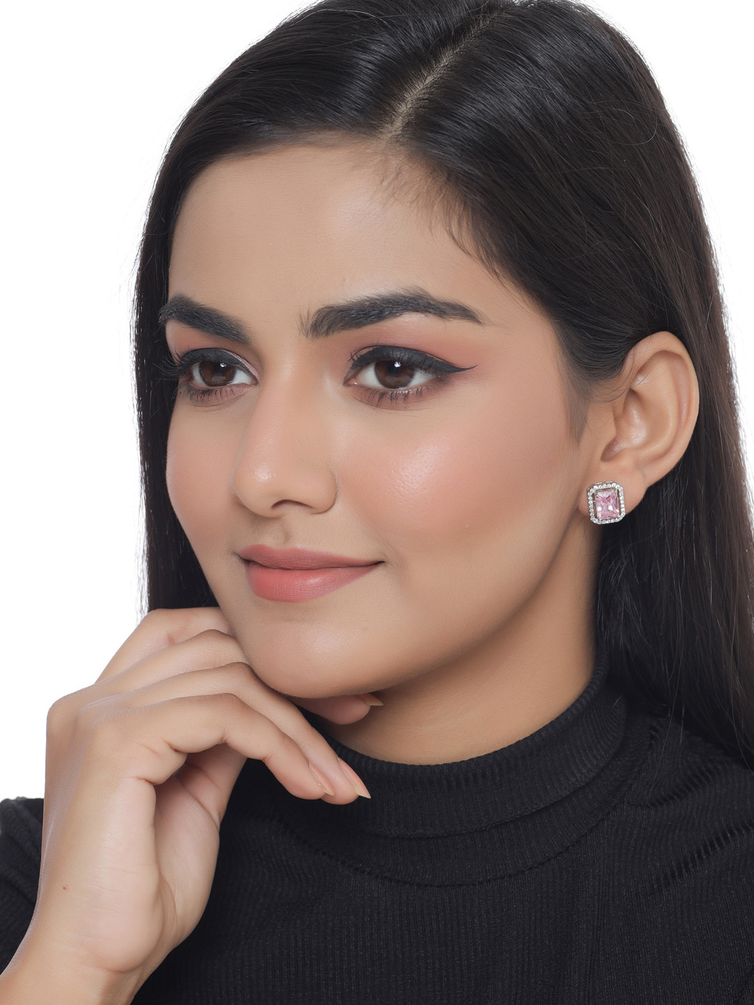 Shoshaa Silver-Plated Pink Square Studs Earrings