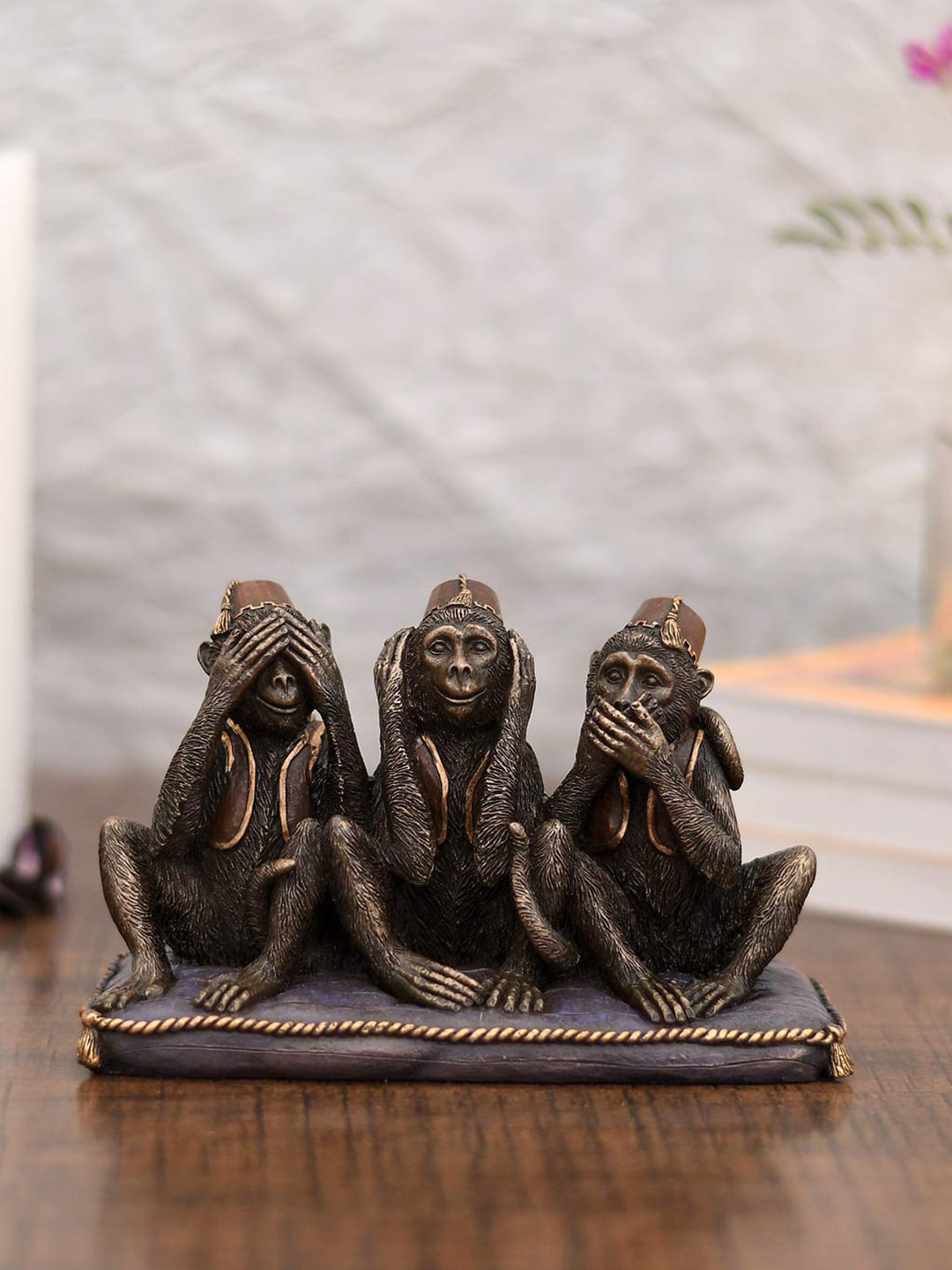 CraftVatika Monkey Gold Polyresin Glossy Living Room Medium Showpiece - 3.5 Inches