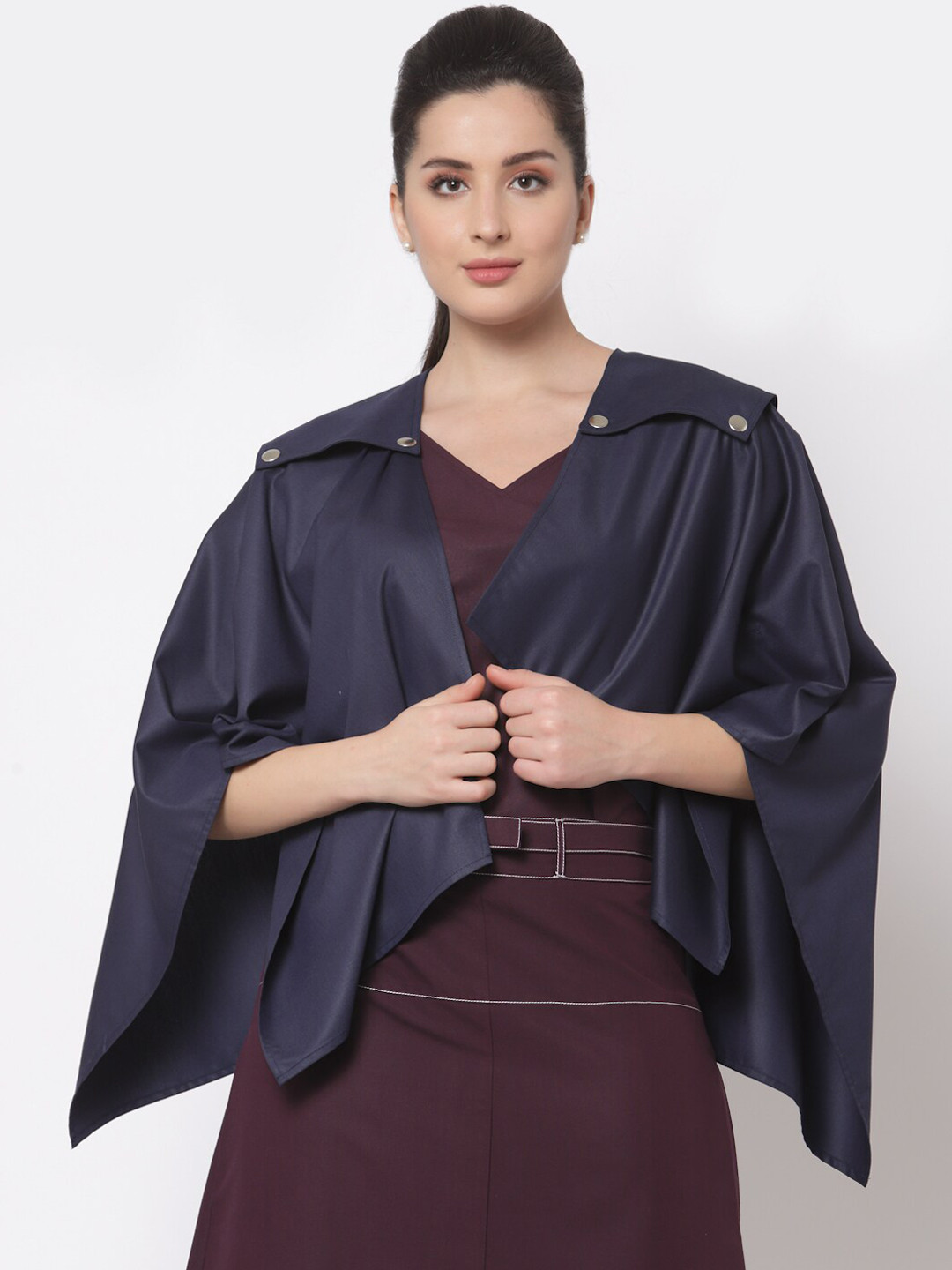 OFFICE & YOU Women Blue Solid Asymmetrical Cape Jacket