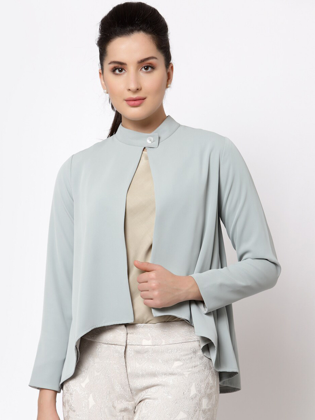 OFFICE & YOU Women Blue Asymmetric Open Front Jacket