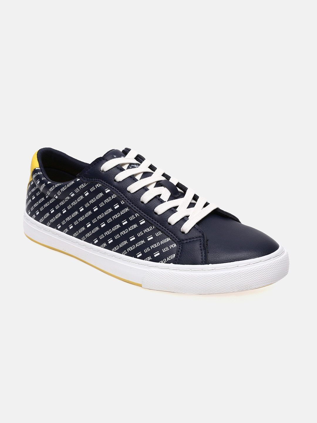 U S Polo Assn Men Navy Blue Woven Design PU Sneakers