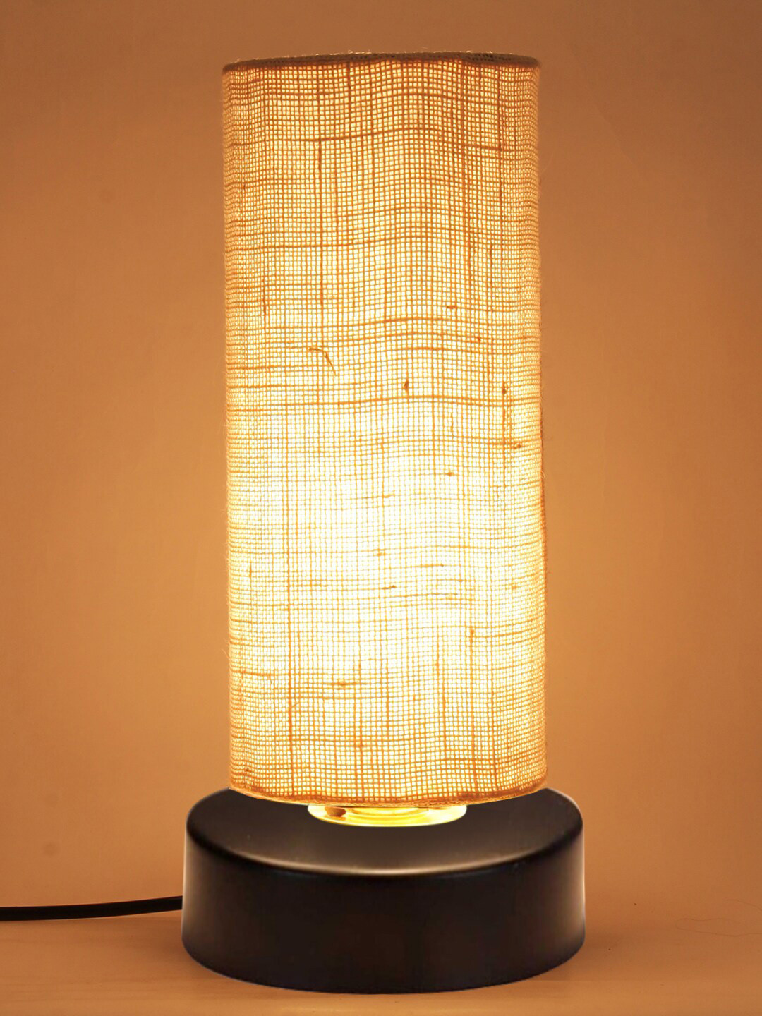 Devansh White Cylinder-Shaped Cotton Shade Table Lamp