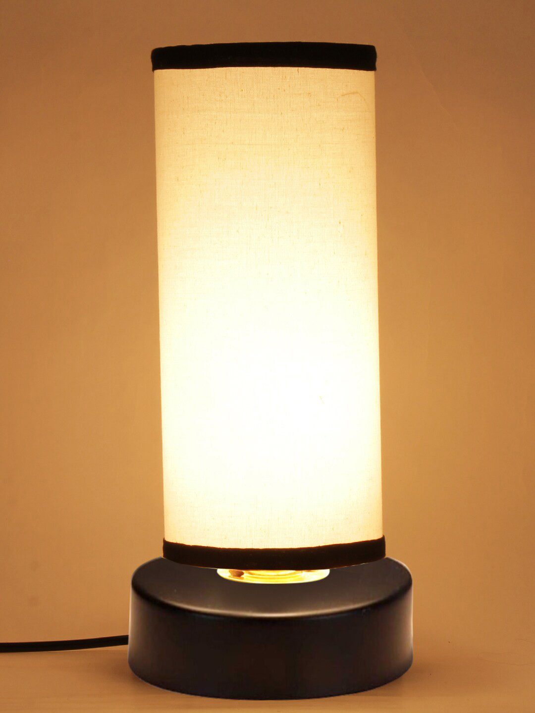 Devansh White Cotton shade with Round Iron Base Table Lamp