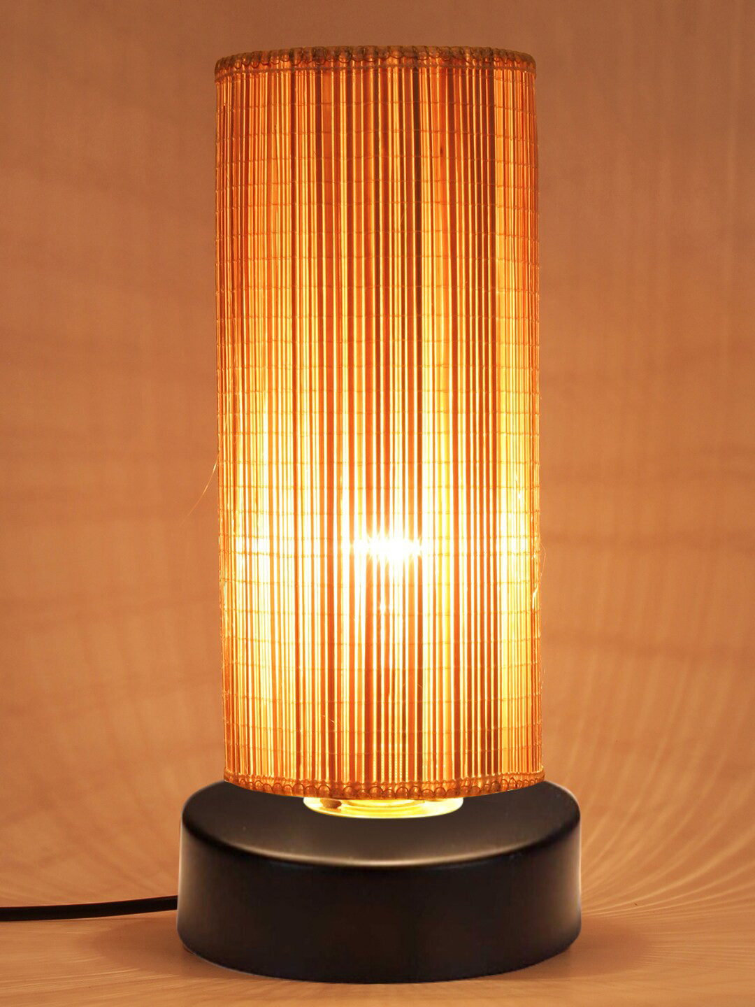 Devansh Beige Cylinder-Shaped Bamboo Shade Table Lamp