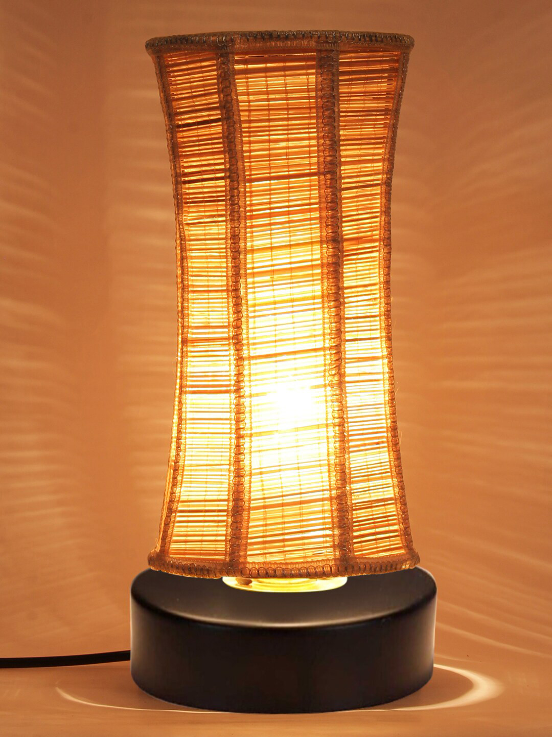 Devansh Beige Damru Bamboo Shade Table Lamp