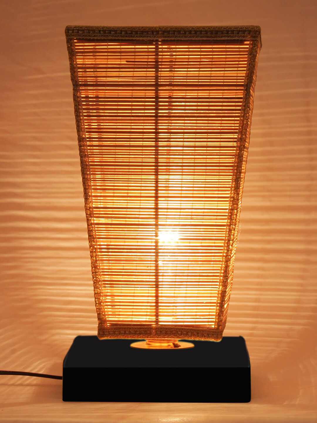 Devansh Beige Pyramid Shaped Bamboo Shade Table Lamp