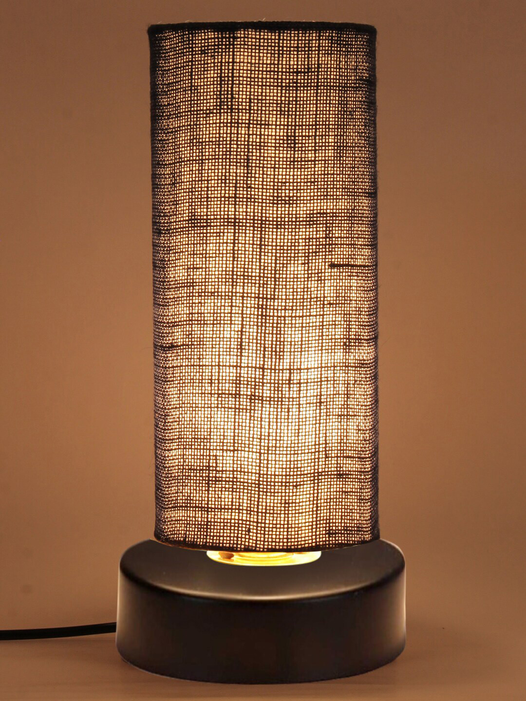 Devansh Blue Round Iron Lamp with Jute Shade