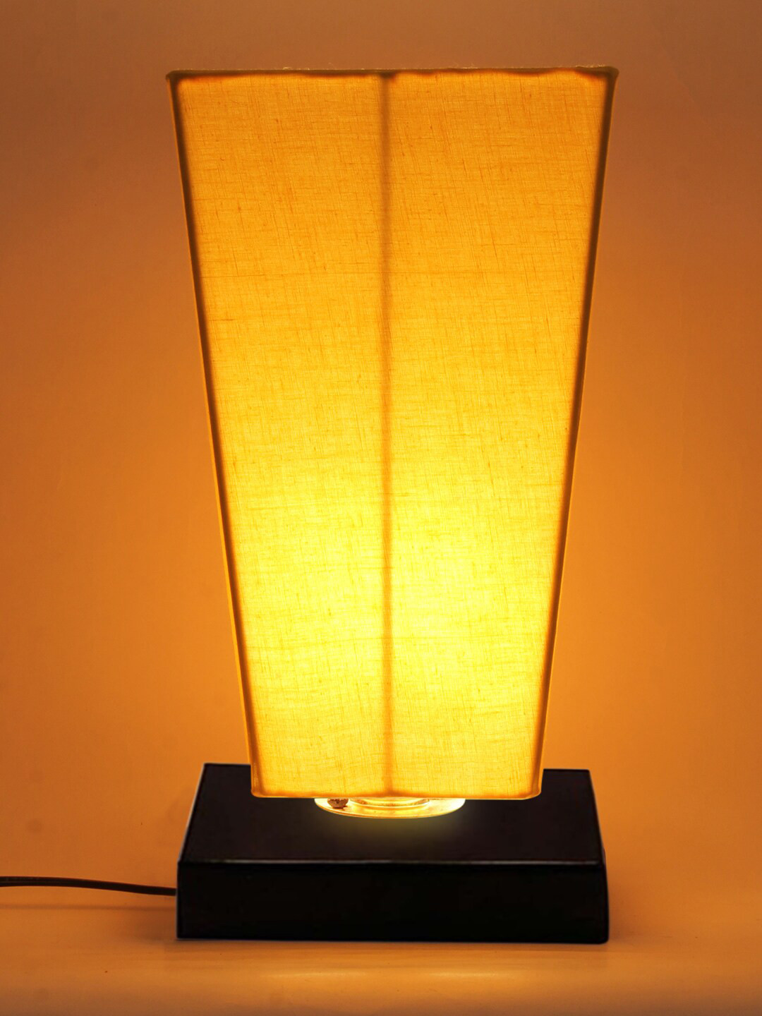 Devansh Yellow Pyramid Cotton Shade With Square Iron Base Table Lamp