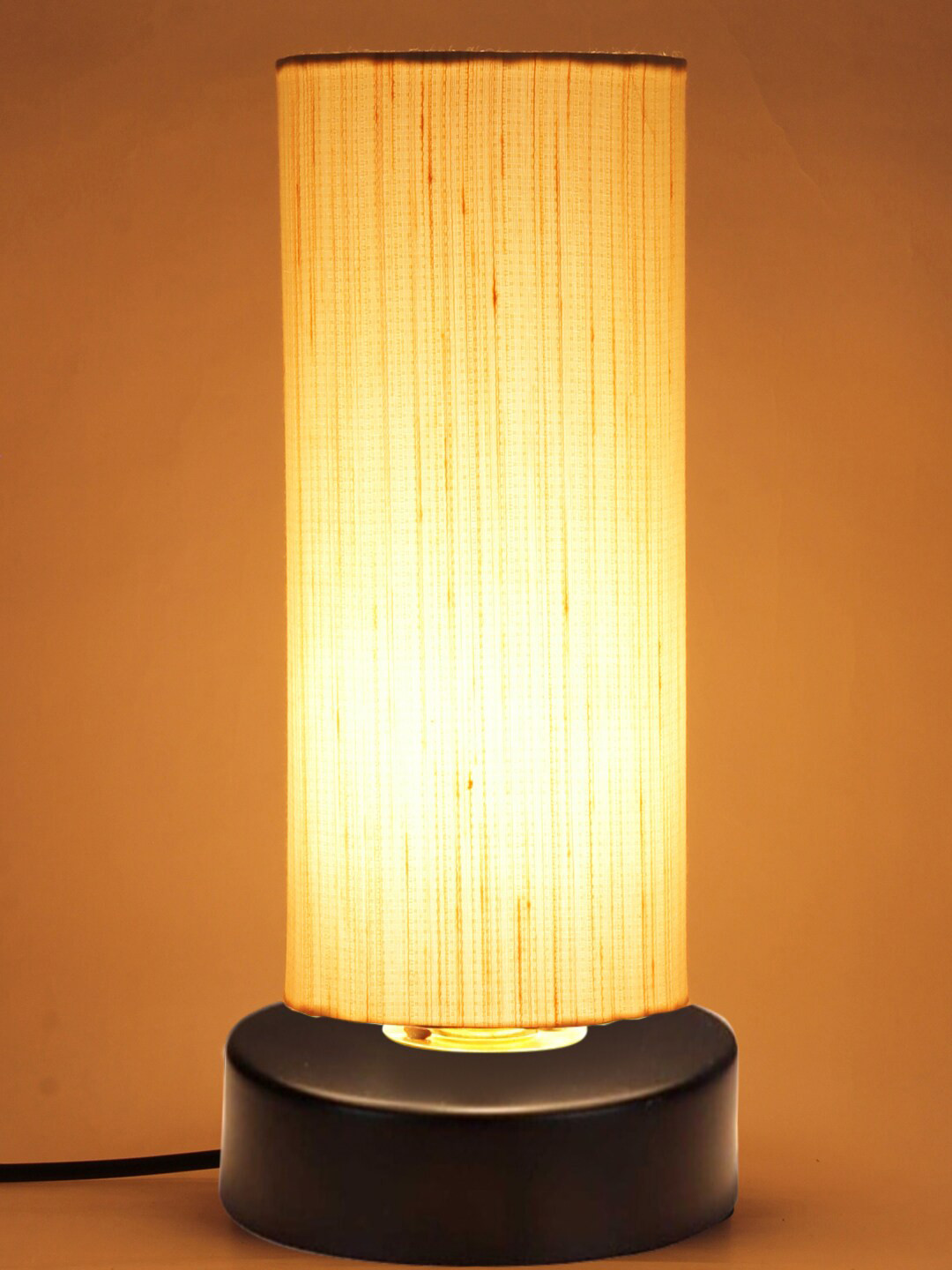 Devansh Off-White Round Iron Lamp with Cotton Shade