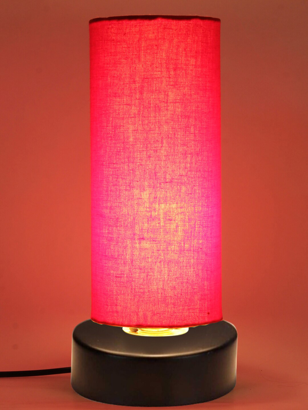 Devansh Red Cylinder-Shaped Cotton Shade Table Lamp