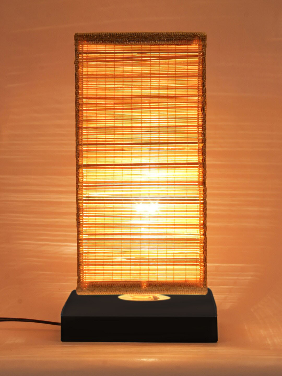 Devansh Beige Square Iron Lamp with Bamboo Shade