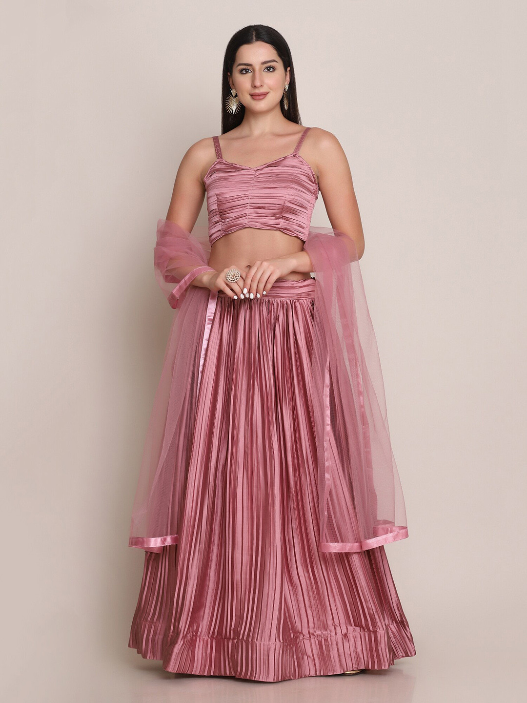 Warthy Ent Pink Semi-Stitched Lehenga Choli With Dupatta