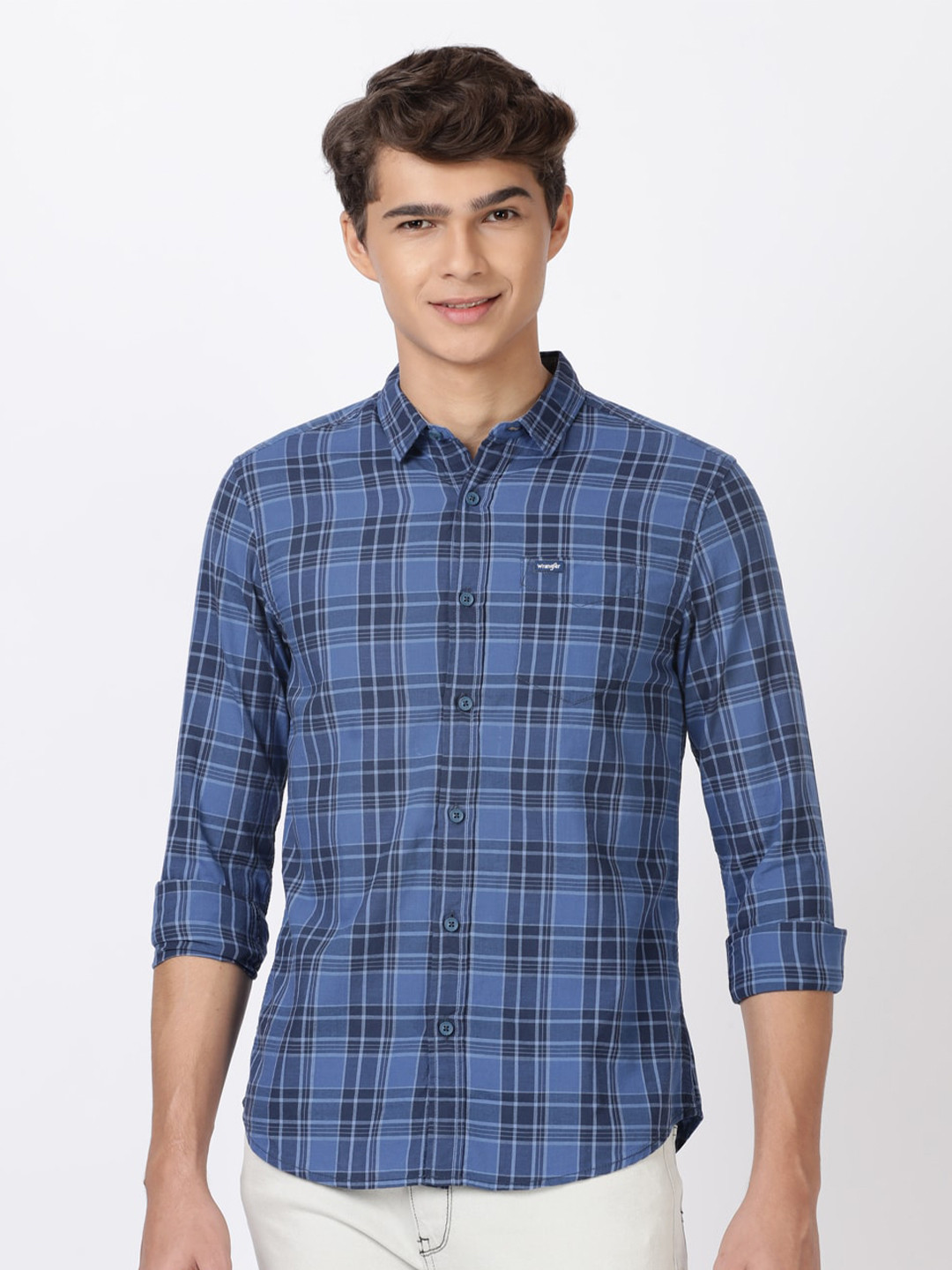 Wrangler Men Blue Tartan Checked Casual Shirt