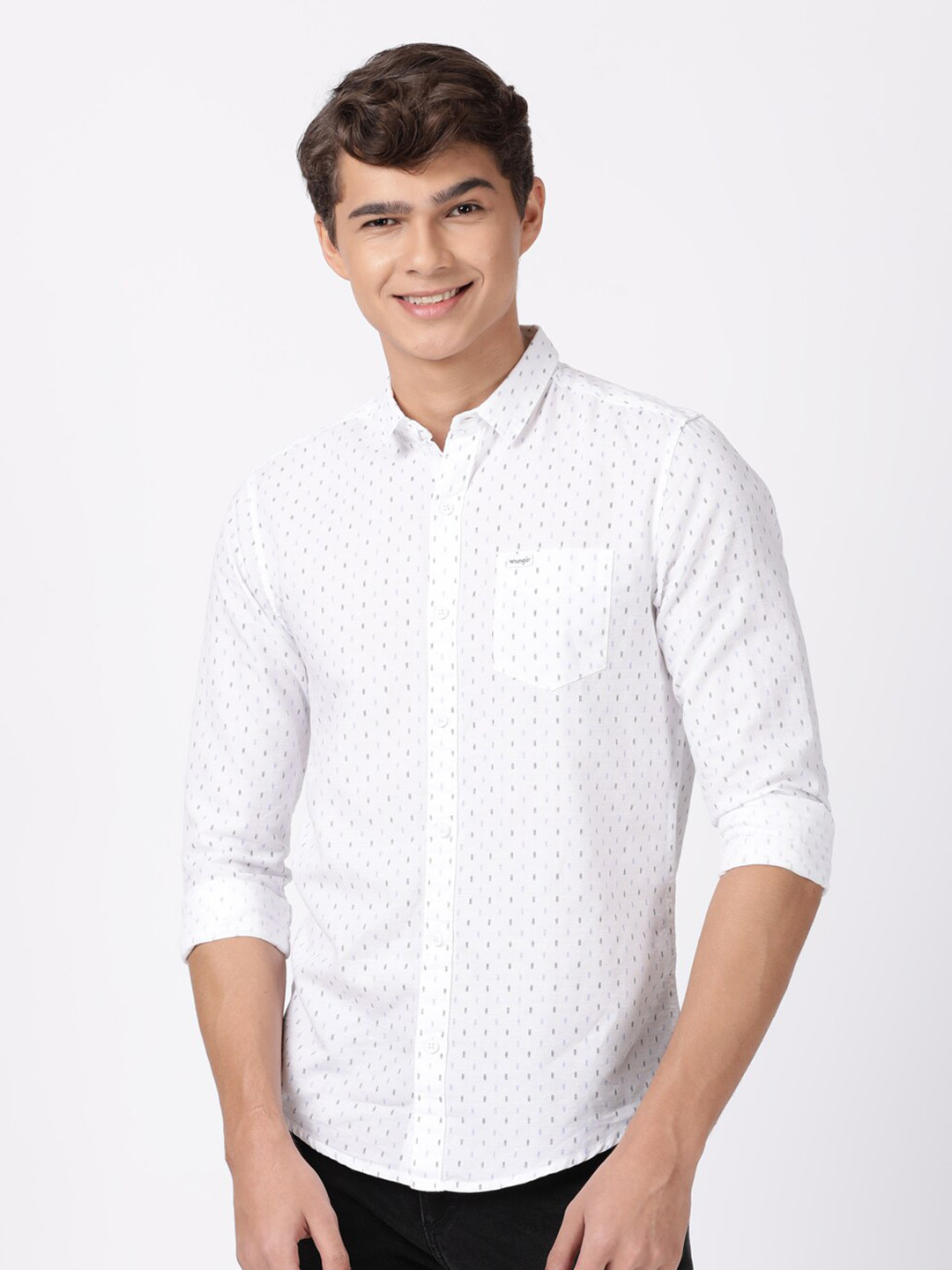 Wrangler Men White Slim Fit Printed Cotton Casual Shirt