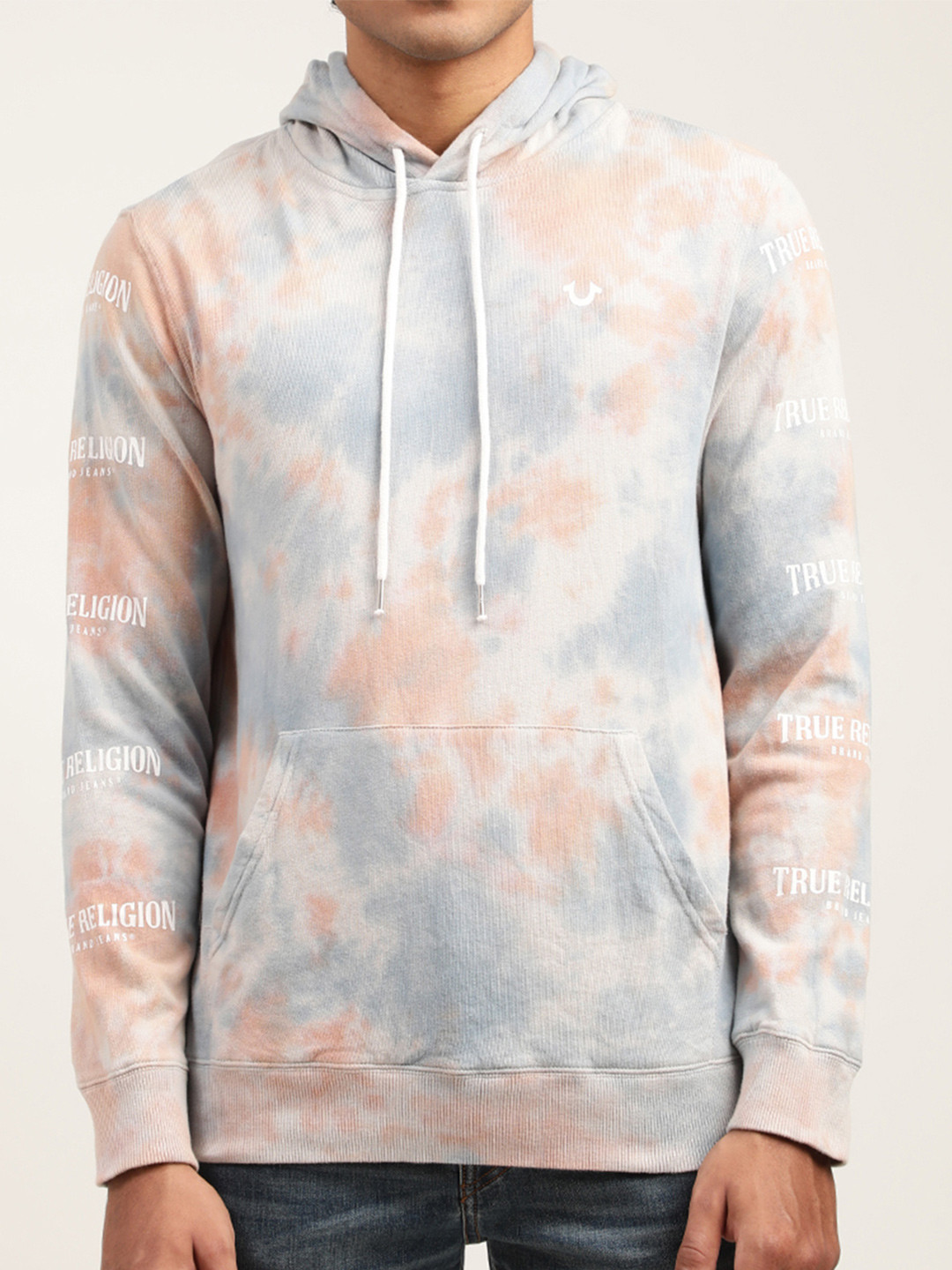 True Religion Men Grey Printed Hooded Sweatshirt