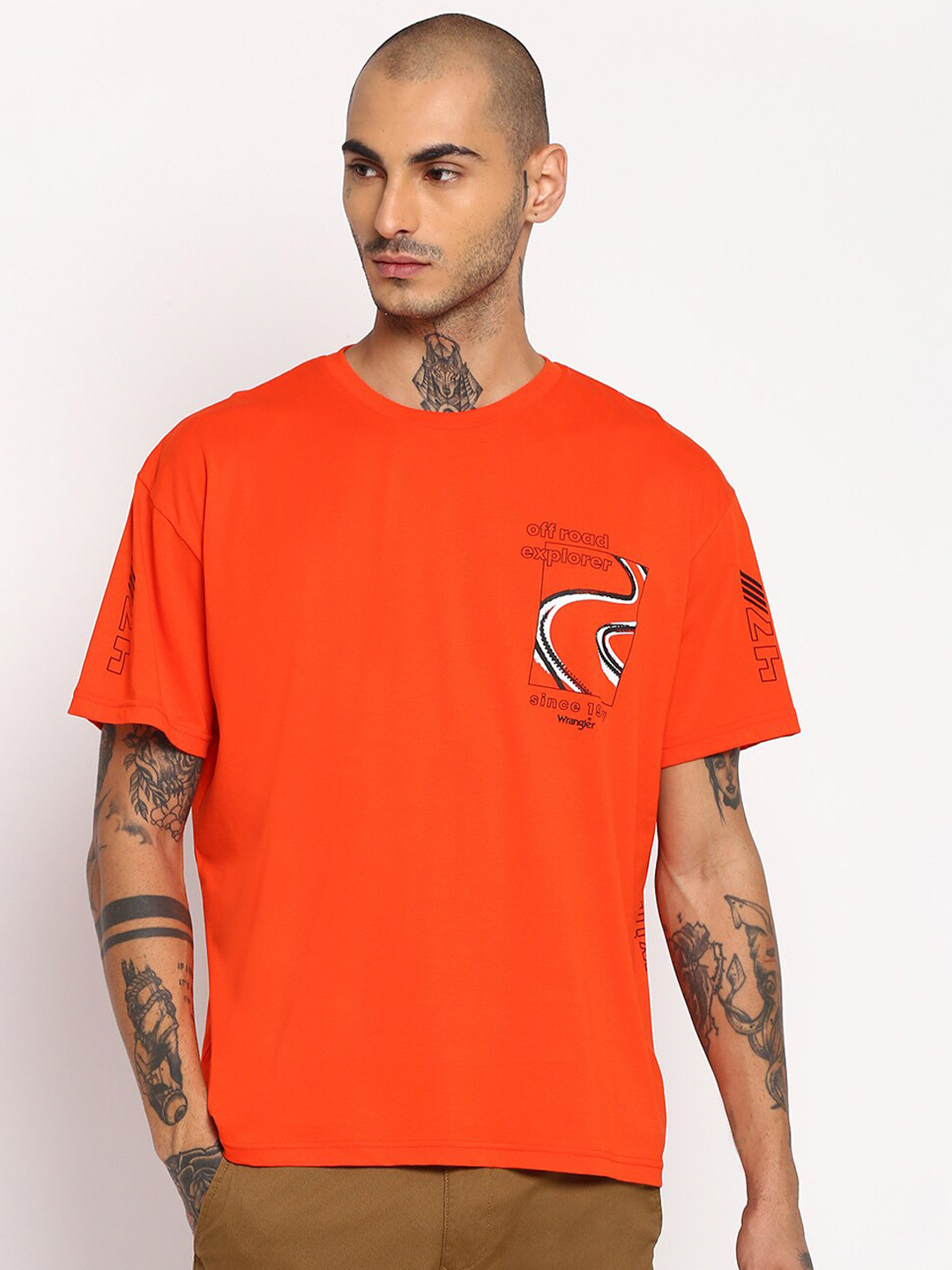 Wrangler Men Orange Oversized  T-shirt
