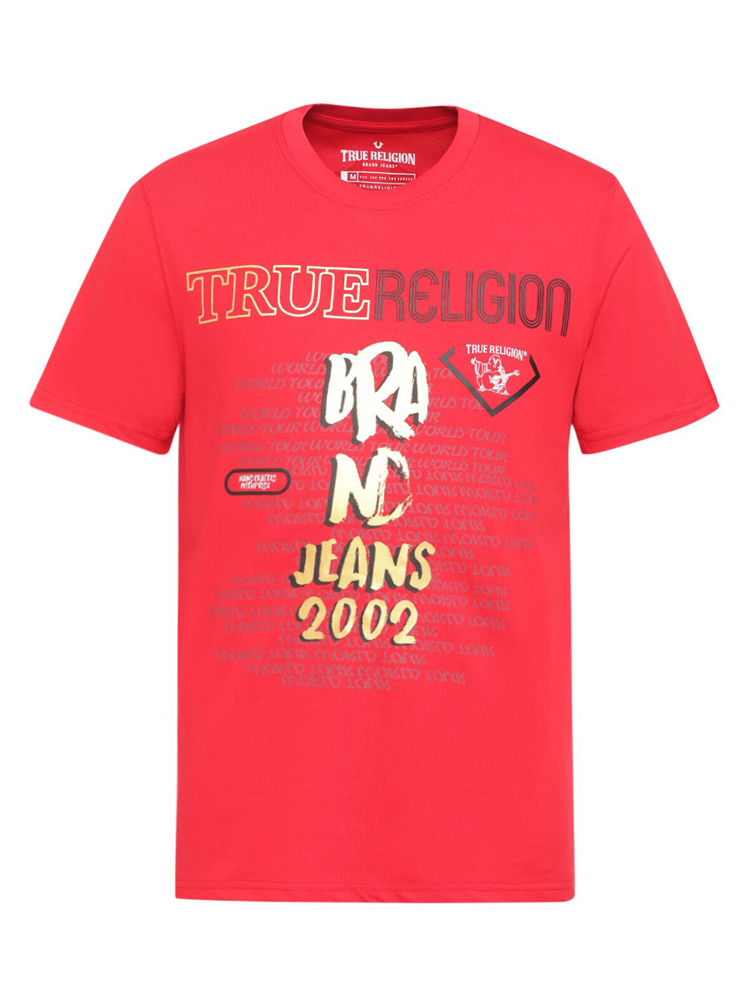 True Religion Men Red Typography Printed Pure Cotton T-shirt