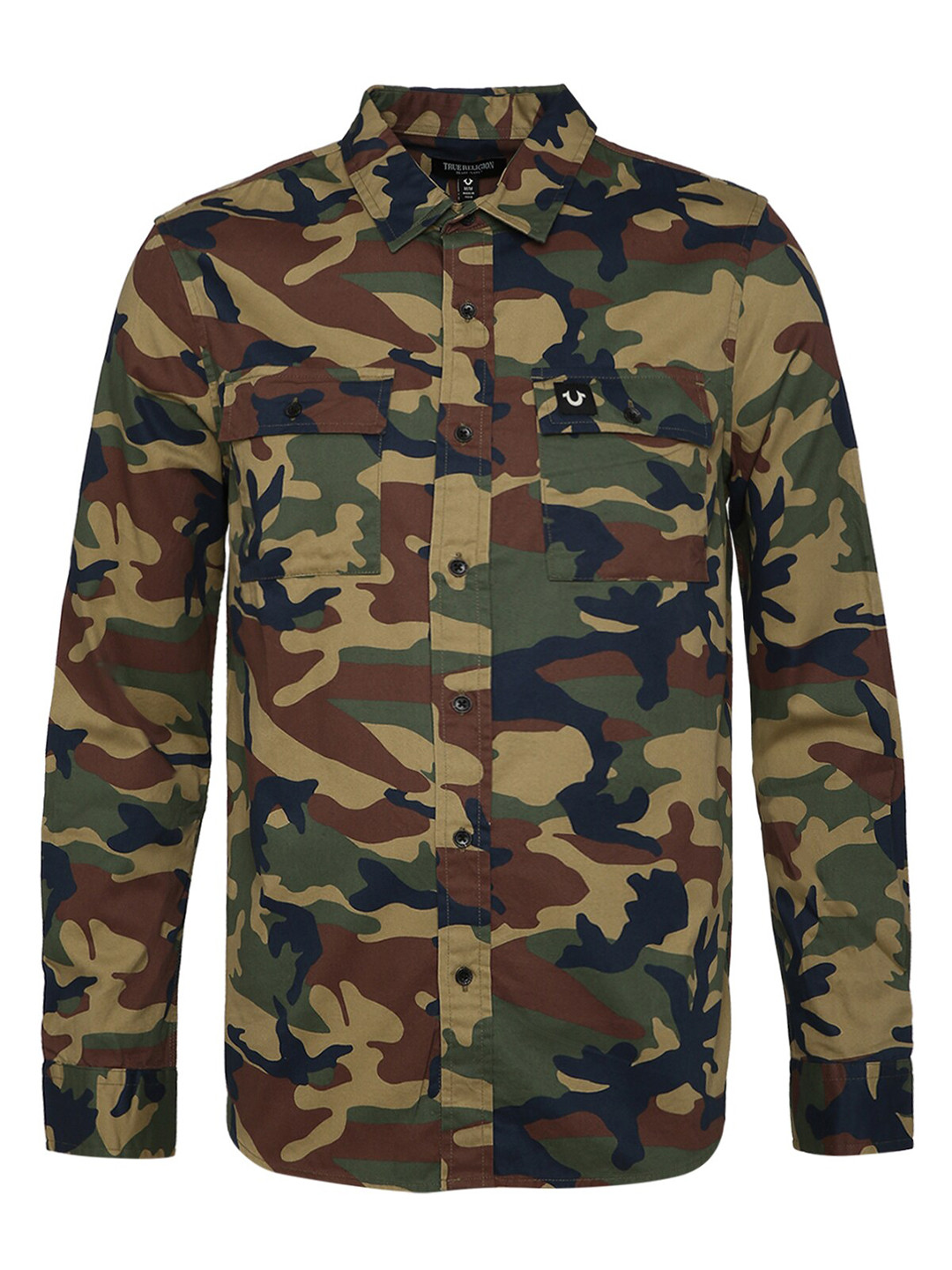 True Religion Men Olive Green Printed Casual Shirt