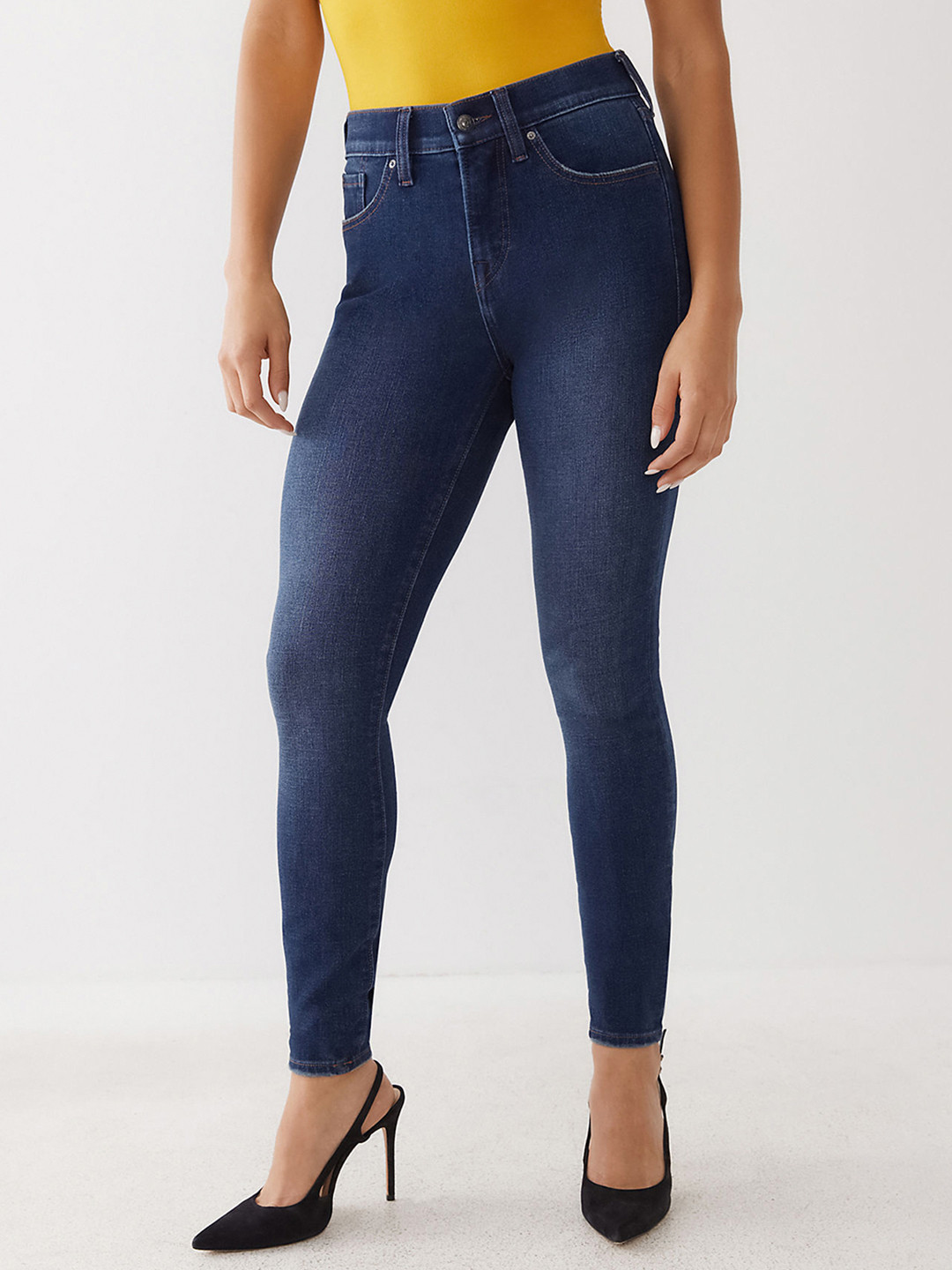 True Religion Women Jennie High-Rise Skinny Fit Low Distress Light Fade Jeans