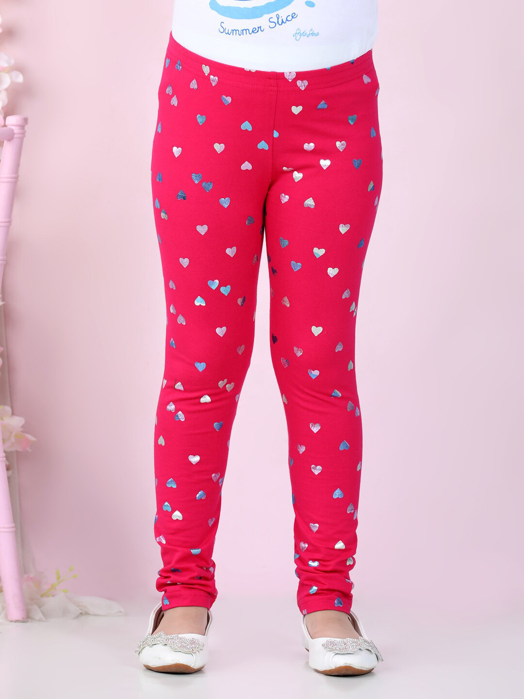 StyleStone Girls Pink Printed Cotton Leggings