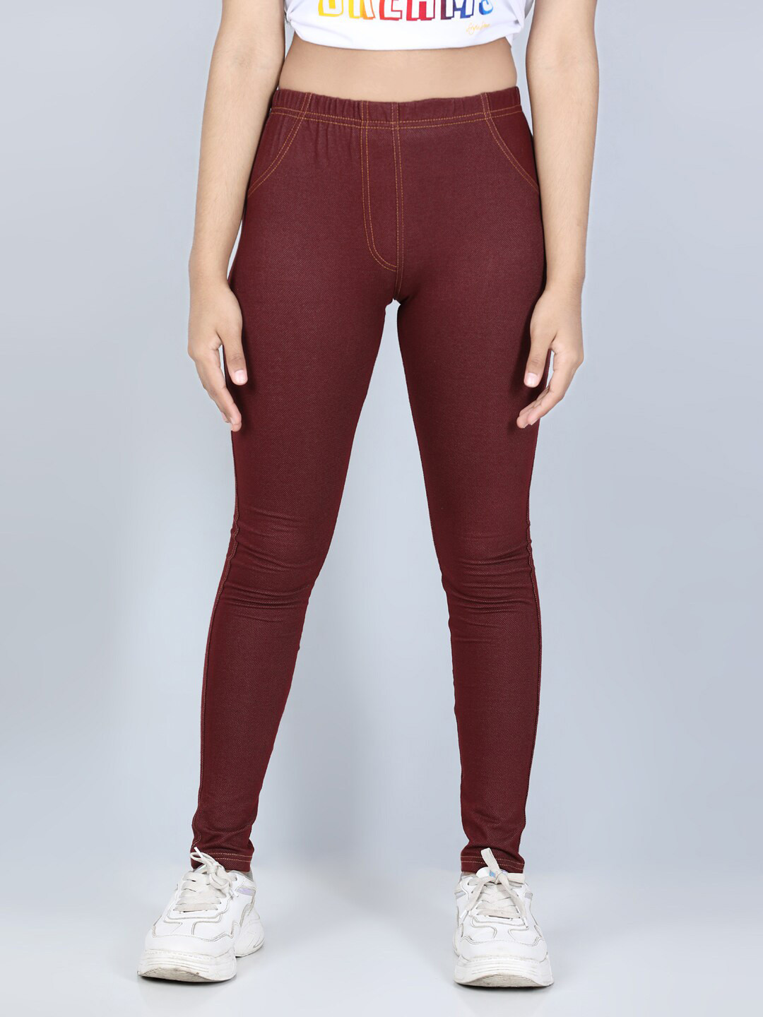 StyleStone Girls Brown Solid Cotton Jeggings