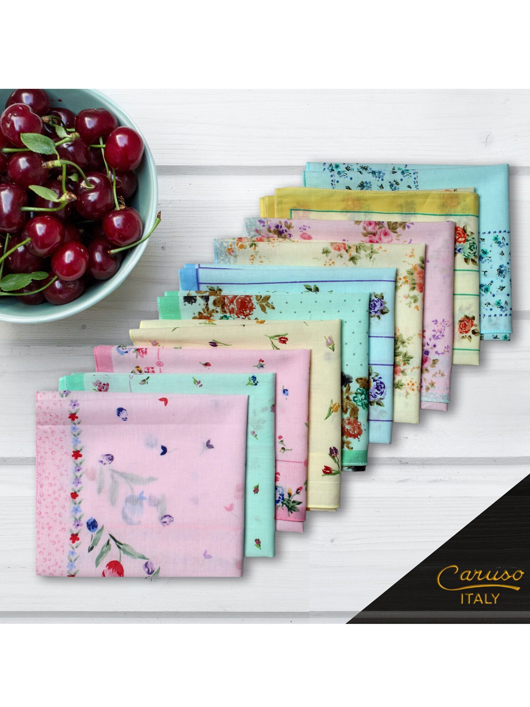 Caruso ITALY Women Pack of 10 Floral Pure Cotton Handkerchiefs