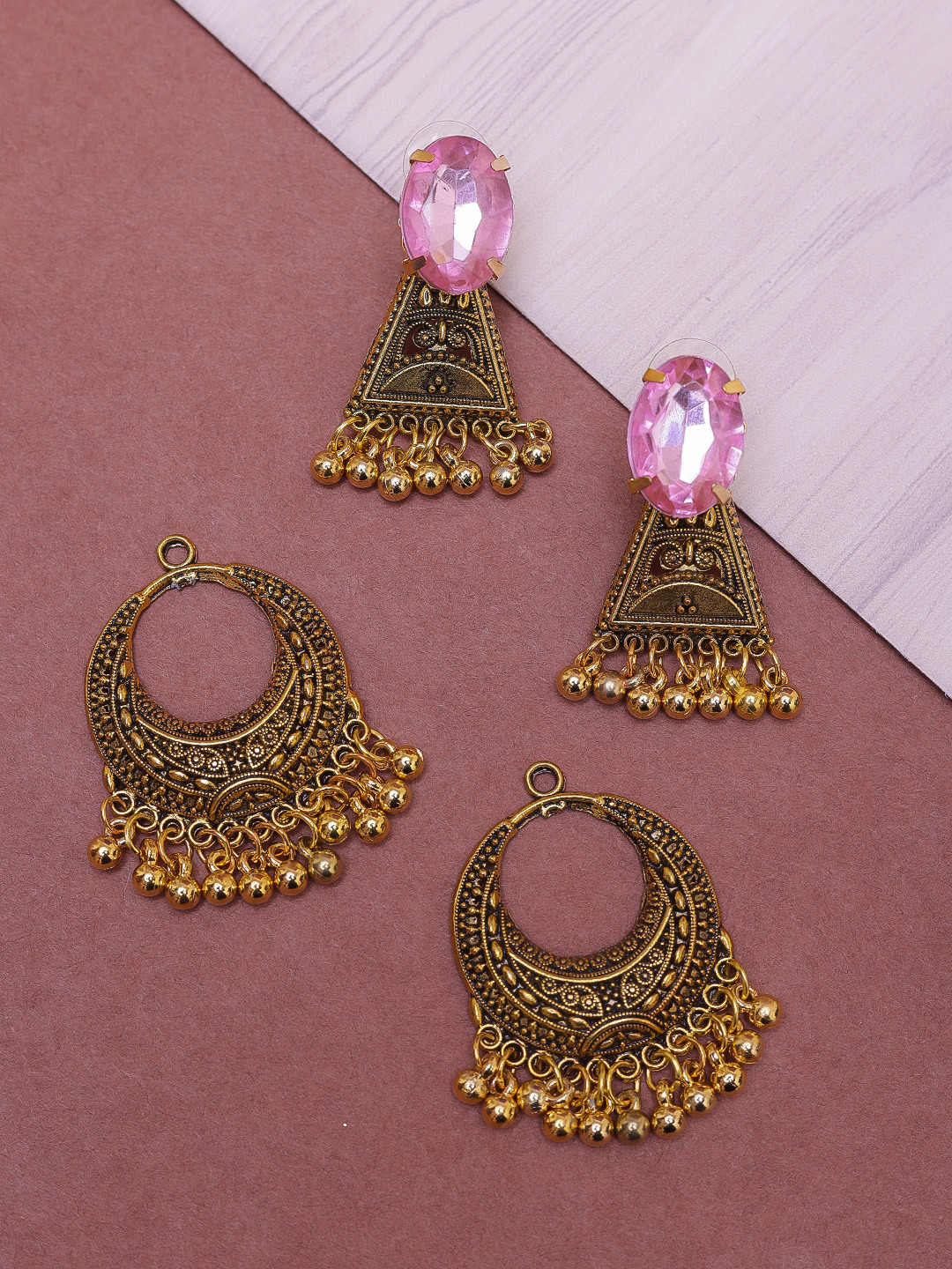 DIVA WALK Gold-Toned Reattachable Set of 3 Drop Earrings