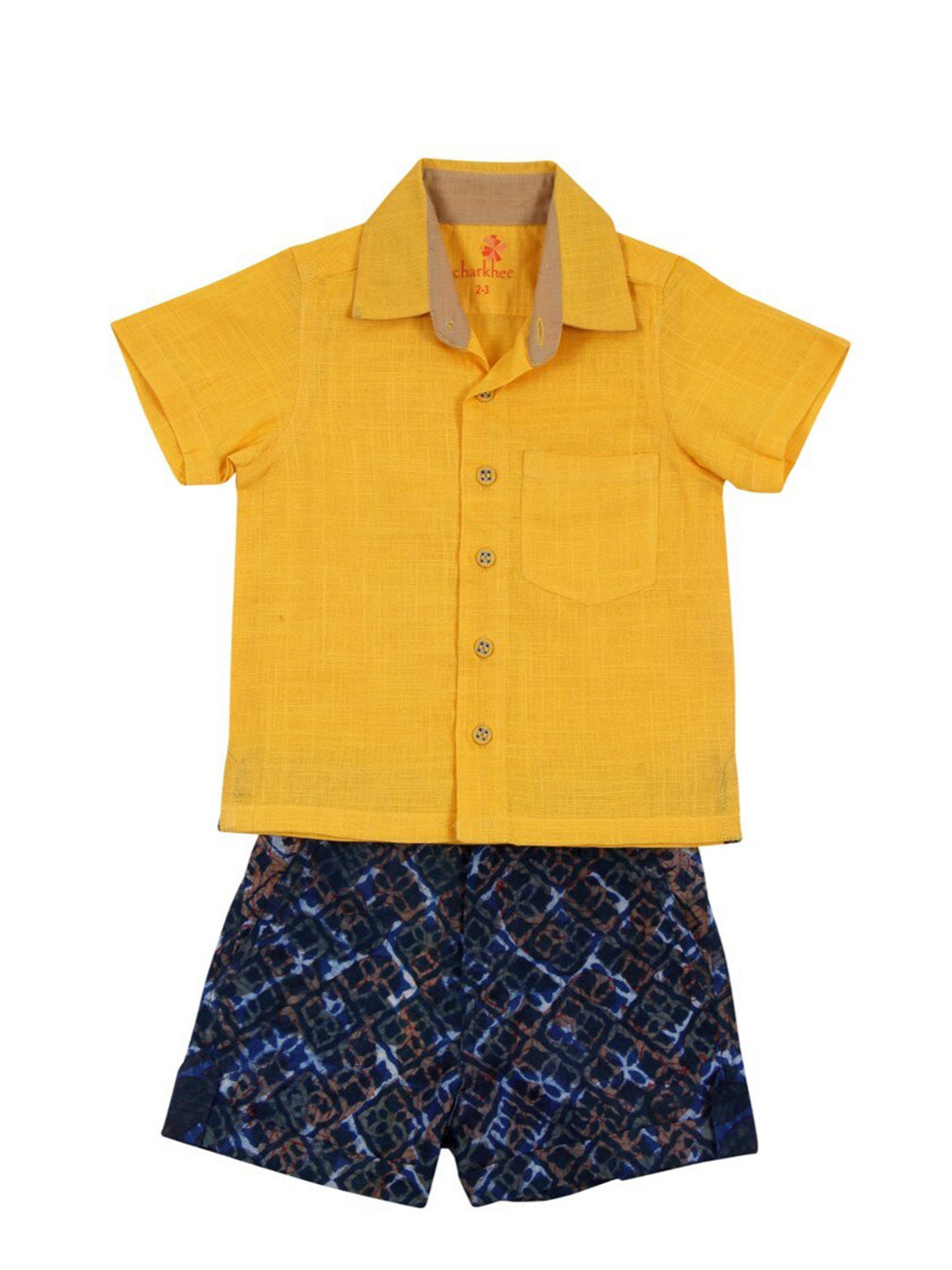 charkhee Boys Yellow & Blue Shirt with Shorts