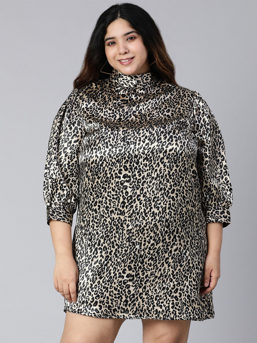 Oxolloxo Brown Animal Satin A-Line Dress