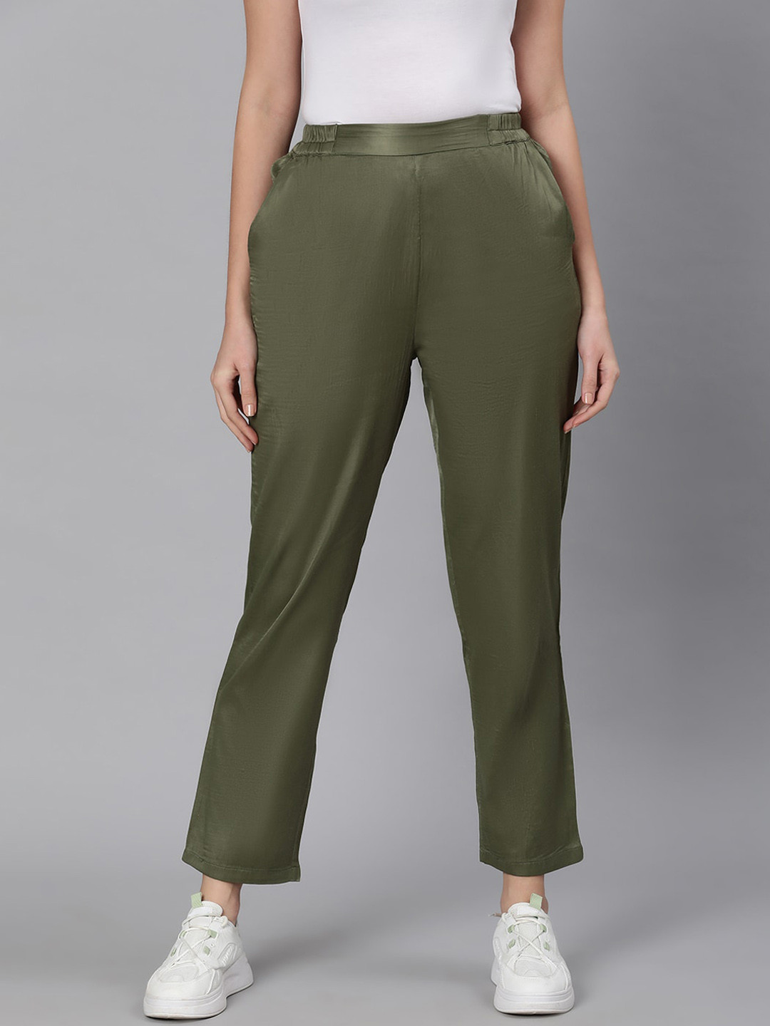 Oxolloxo Women Green Relaxed Trousers