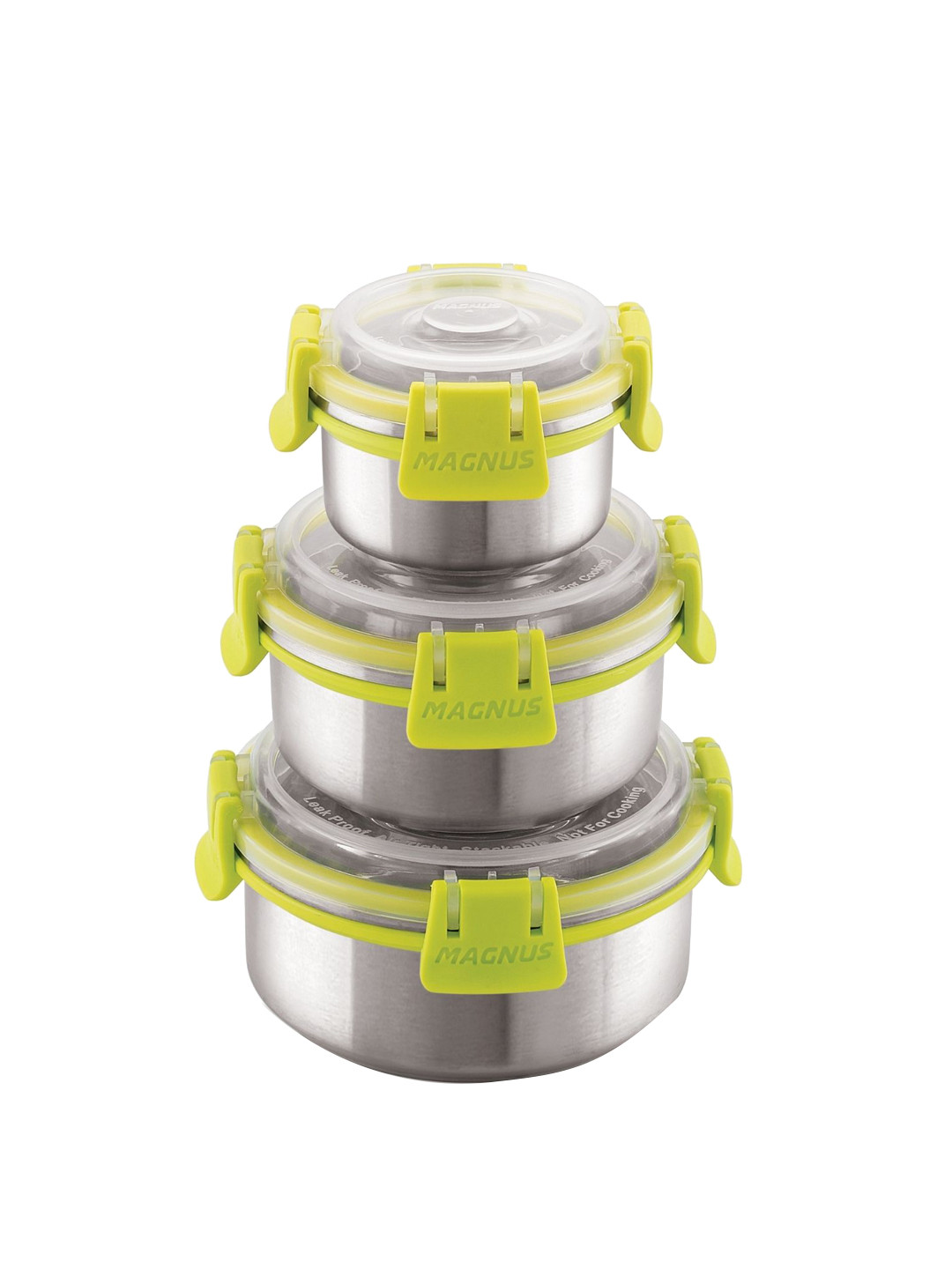 Magnus Silver Stainless Steel Air Tight 3 Piece Clip-On Graduated Container