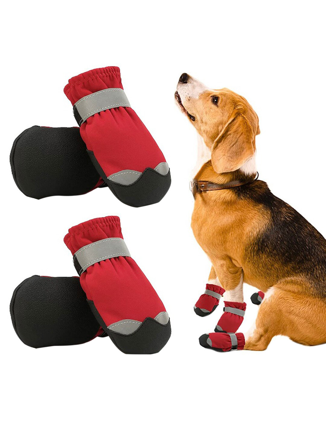 PAWCHIE Red & Grey Self-Design Rubber Dog Shoes