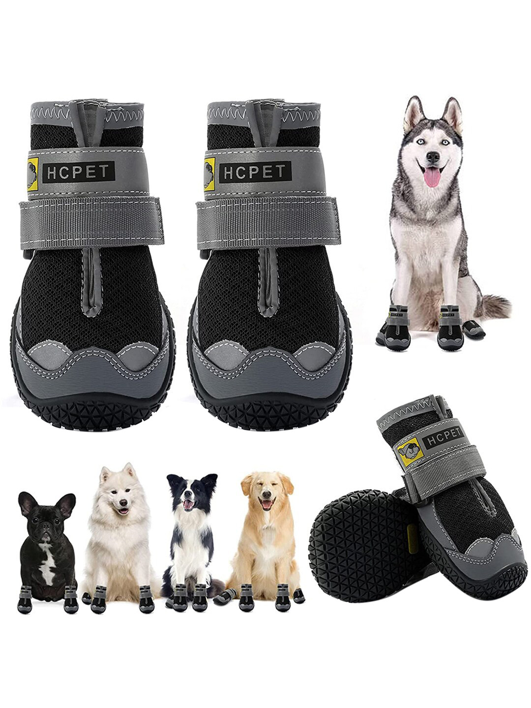 PAWCHIE Black & Grey  Self-Design Rubber Dog Shoes