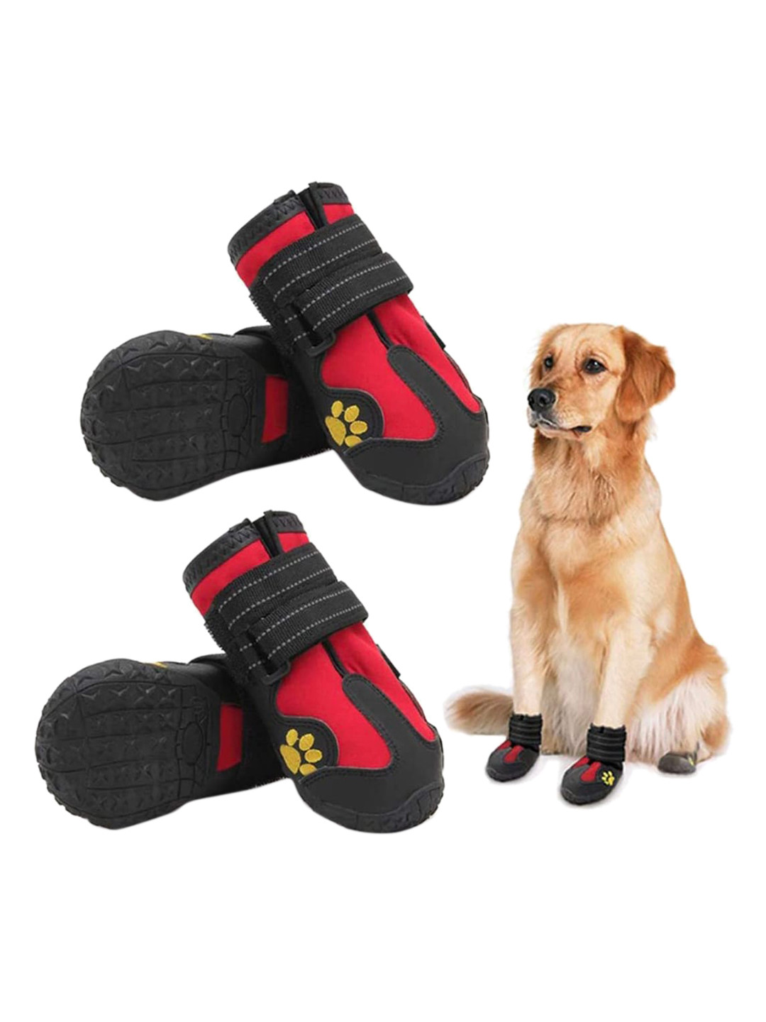 PAWCHIE Red & Black Self-Design Anti-Slip Rubber Dog Shoes