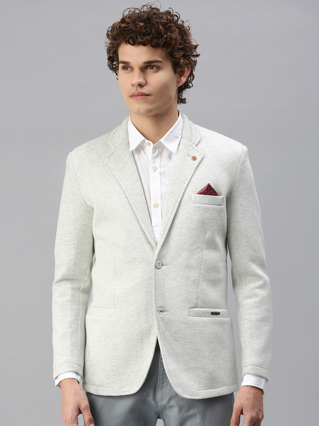SHOWOFF Men Off White Solid Single-Breasted Slim-Fit Blazer