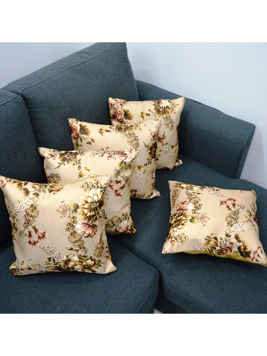 Tranquil square Pink & Green Set of 5 Floral Square Cushion Covers