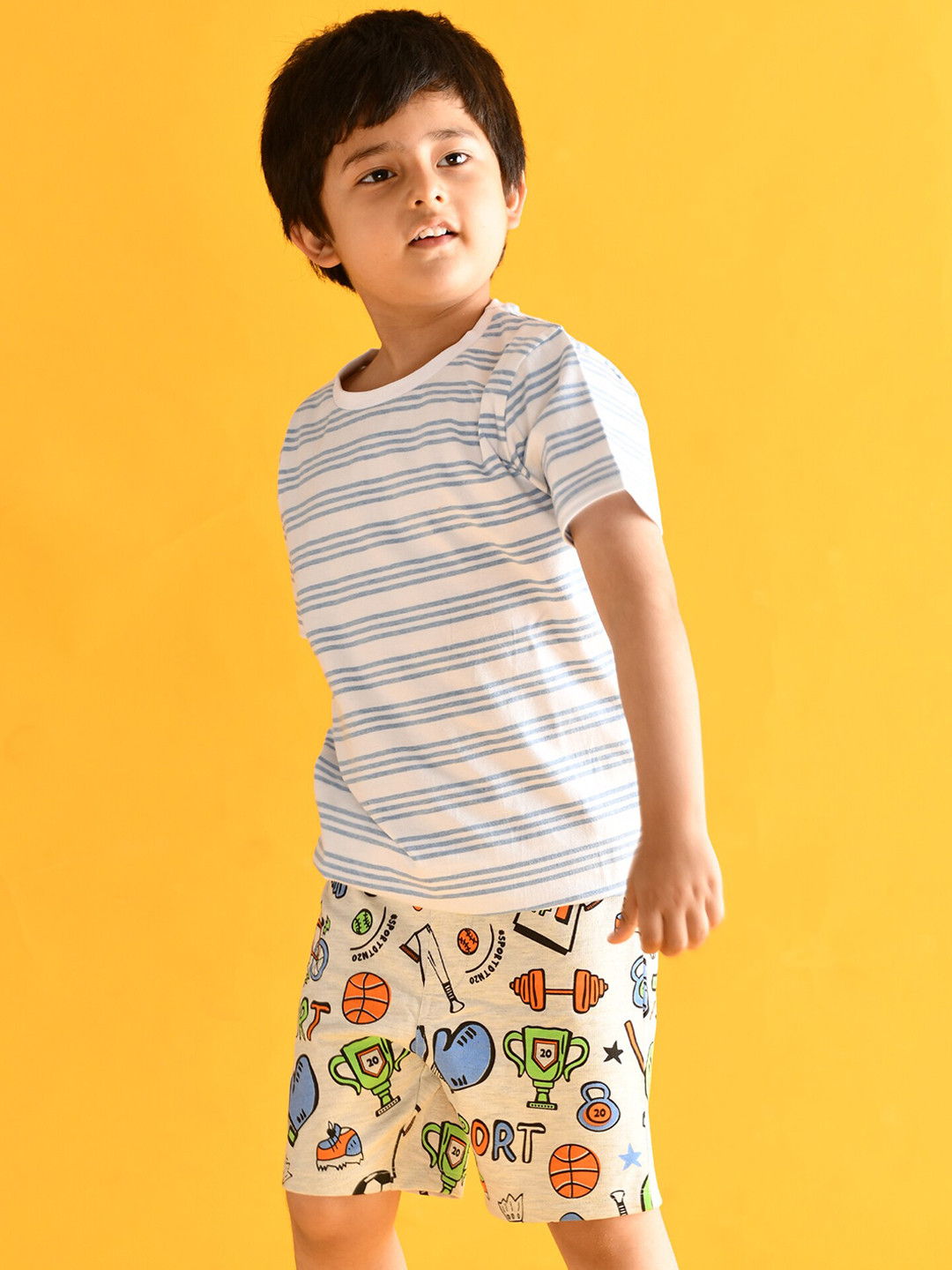 Anthrilo Boys Grey Melange Printed Shorts