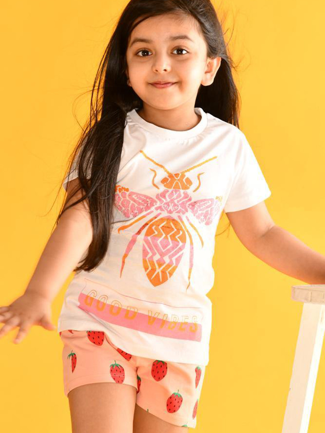 Anthrilo Girls Pink Printed Cotton Shorts