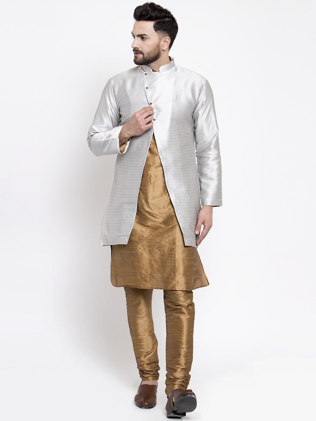Kaifoo Men Copper-Toned Kurta & Churidar With Jacket